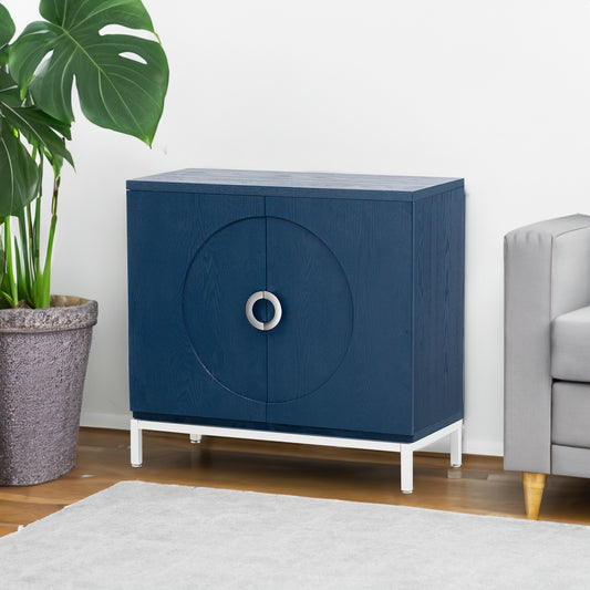 Accent Storage Cabinet with Solid Wood Veneer and Metal Leg (Navy)