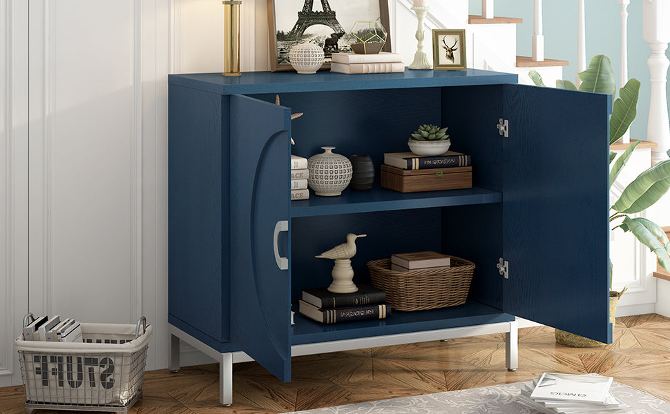 Accent Storage Cabinet with Solid Wood Veneer and Metal Leg (Navy)