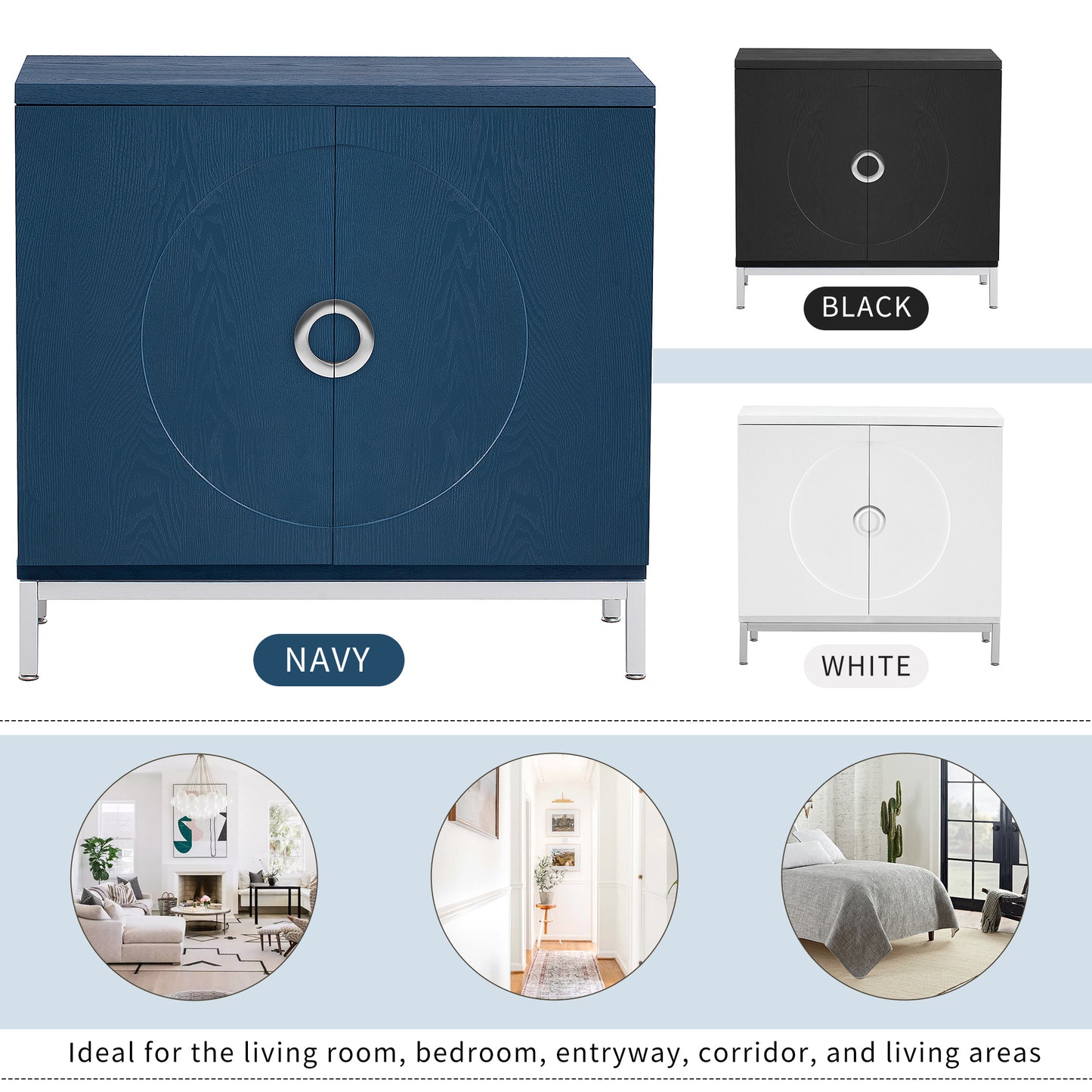 Accent Storage Cabinet with Solid Wood Veneer and Metal Leg (Navy)