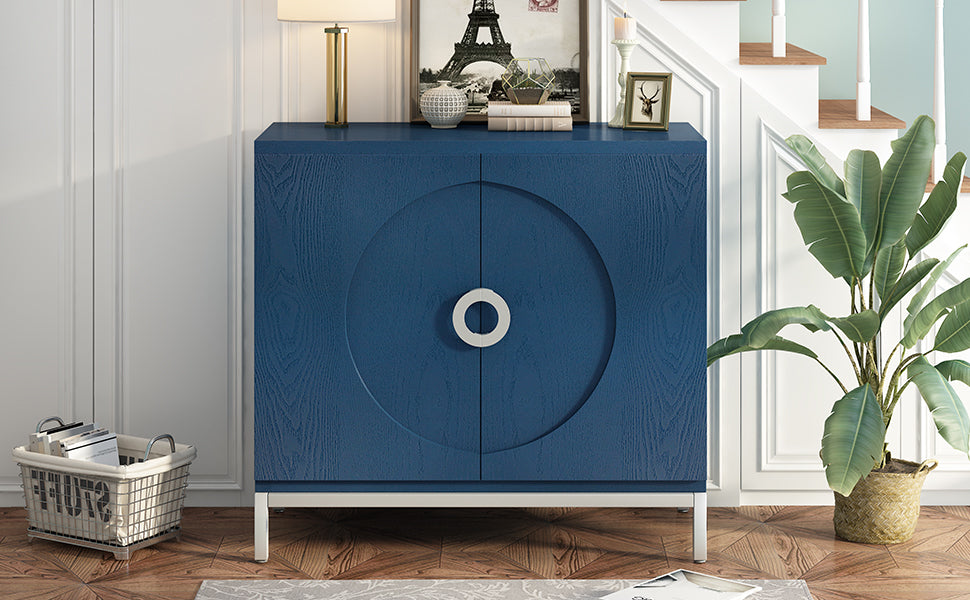 Accent Storage Cabinet with Solid Wood Veneer and Metal Leg (Navy)
