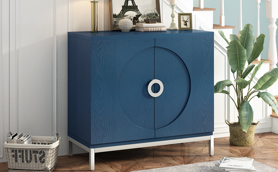 Accent Storage Cabinet with Solid Wood Veneer and Metal Leg (Navy)