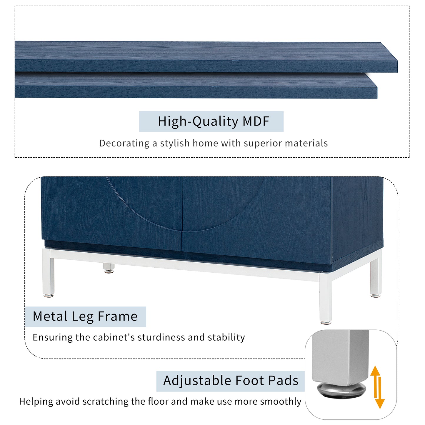 Accent Storage Cabinet with Solid Wood Veneer and Metal Leg (Navy)