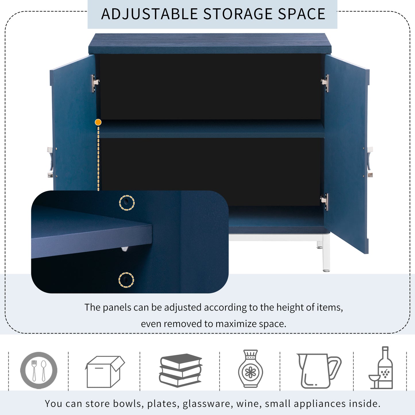 Accent Storage Cabinet with Solid Wood Veneer and Metal Leg (Navy)