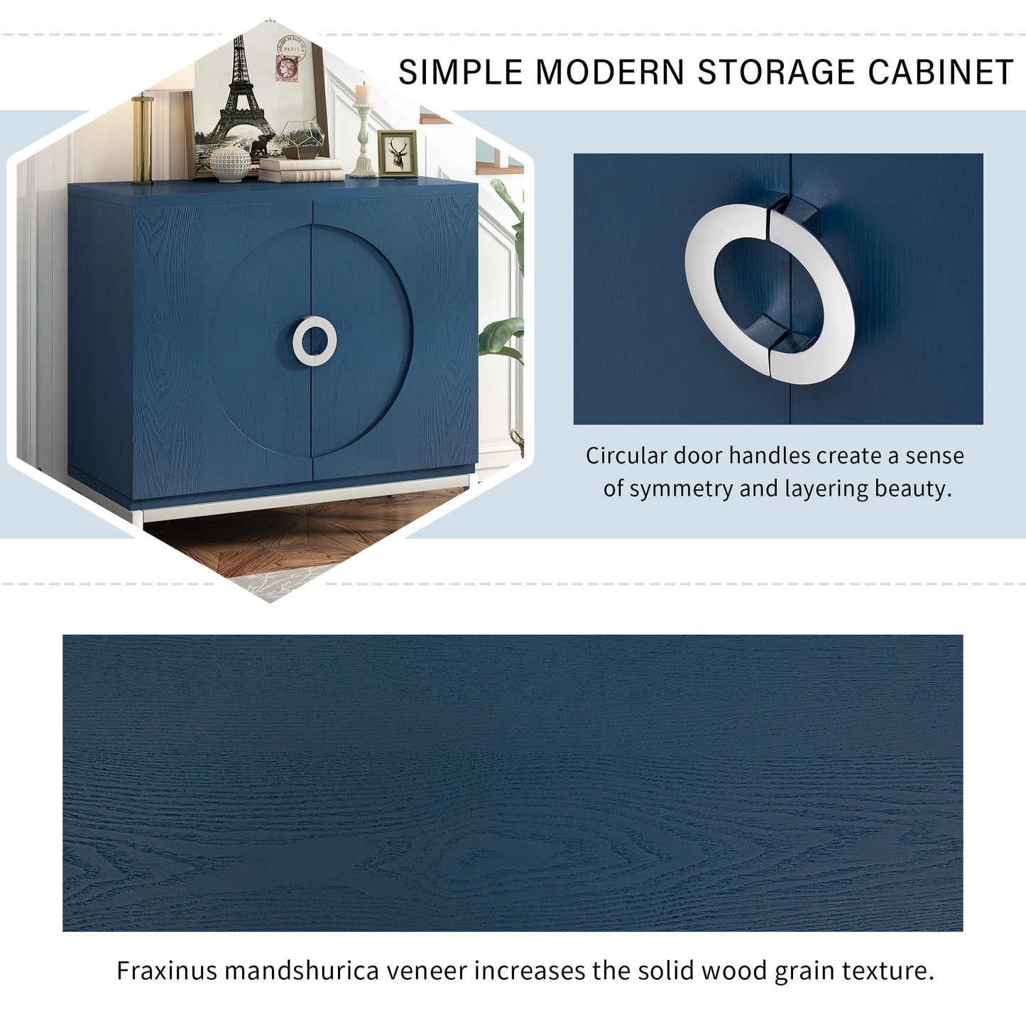 Accent Storage Cabinet with Solid Wood Veneer and Metal Leg (Navy)