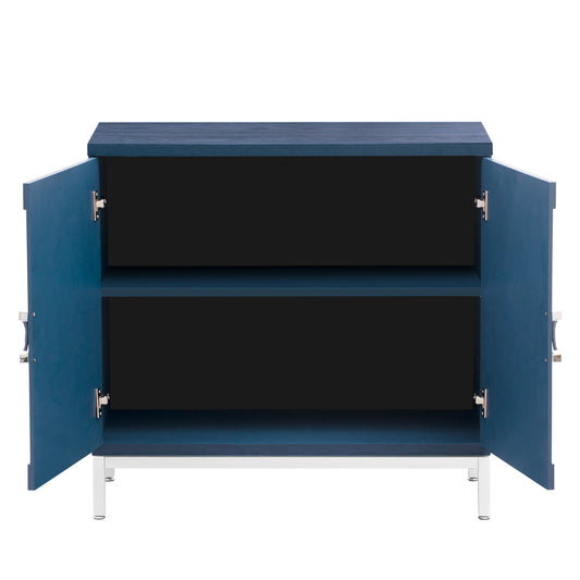 Accent Storage Cabinet with Solid Wood Veneer and Metal Leg (Navy)