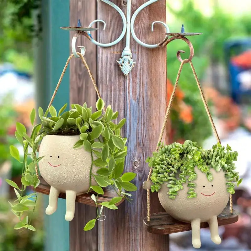 Swing Face Planter Resin Plant Succulent Pots Creative Wall Hanging Head Planter Multifunctional Home Garden Patio Accessories