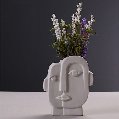 Scandinavian Ins Creative Ceramic Minimalist Vase Dried Flower Art Human Face Vase Living Room Home Soft Decoration Ornaments