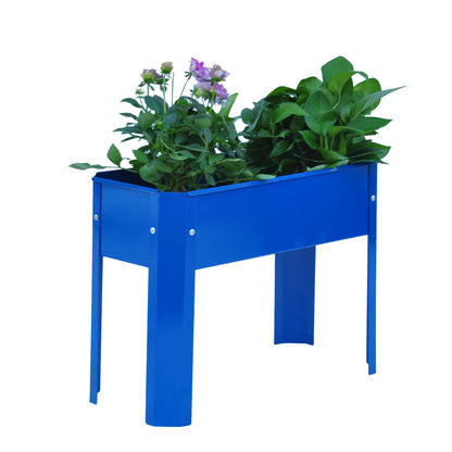 Elevated garden bed metal elevated outdoor flowerpot box suitable for backyard and terrace large flowerpot flower(Blue*2）