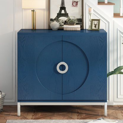 Simple Storage Cabinet Accent Cabinet with Solid Wood Veneer and Metal Leg Frame for Living Room, Entryway, Dining Room (Navy)