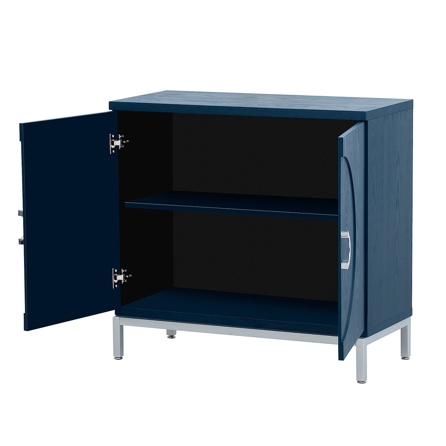 Simple Storage Cabinet Accent Cabinet with Solid Wood Veneer and Metal Leg Frame for Living Room, Entryway, Dining Room (Navy)