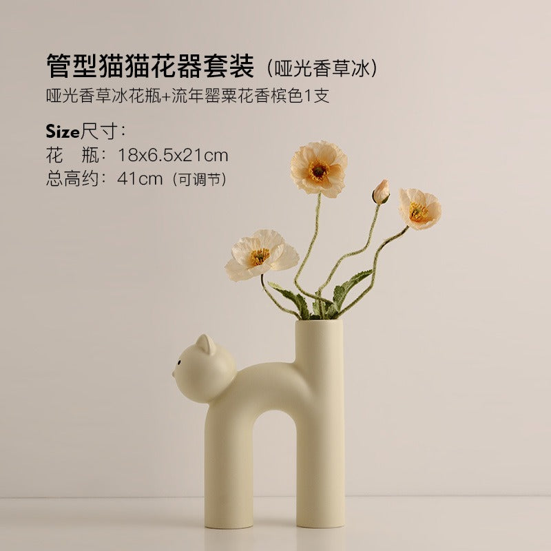 Behamei Creative Christmas Cute Tubular Cat Vase Living Room Home Desktop Decorations