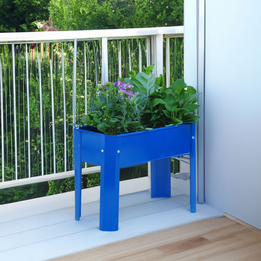 Elevated garden bed metal elevated outdoor flowerpot box suitable for backyard and terrace large flowerpot flower(Blue*2）