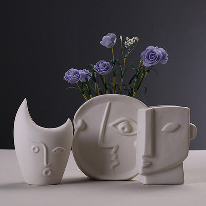 Scandinavian Ins Creative Ceramic Minimalist Vase Dried Flower Art Human Face Vase Living Room Home Soft Decoration Ornaments