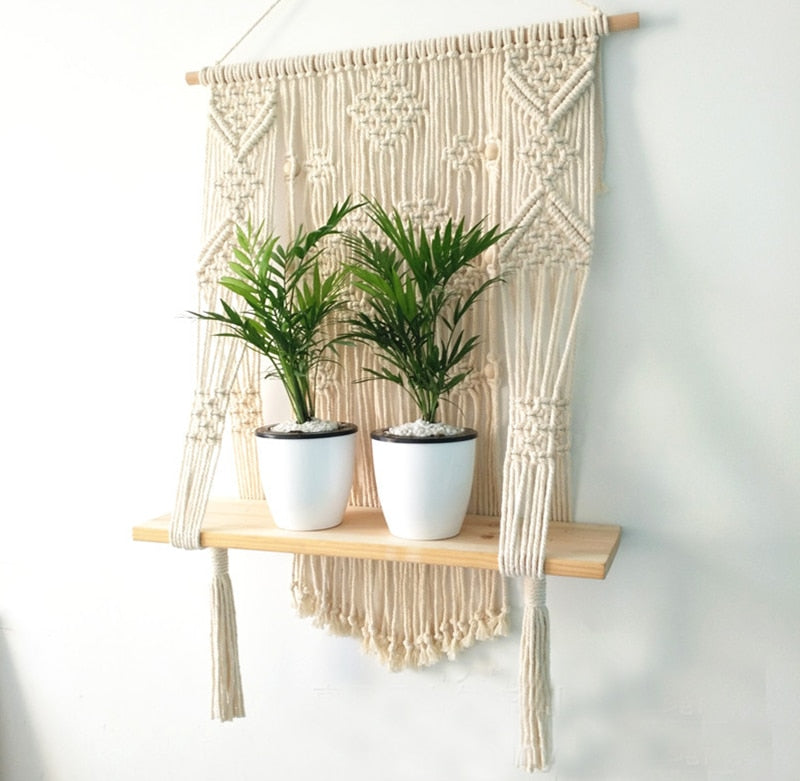 Macrame Plant Hanger with Shelf Rope Planter Pot  Basket Hanger Holder Wall Hangings Decor