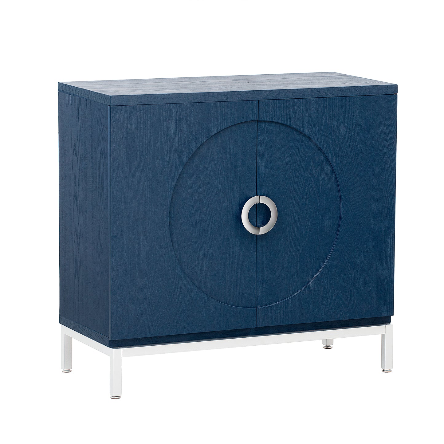 Simple Storage Cabinet Accent Cabinet with Solid Wood Veneer and Metal Leg Frame for Living Room, Entryway, Dining Room (Navy)