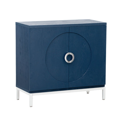 Simple Storage Cabinet Accent Cabinet with Solid Wood Veneer and Metal Leg Frame for Living Room, Entryway, Dining Room (Navy)