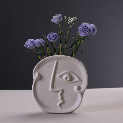 Scandinavian Ins Creative Ceramic Minimalist Vase Dried Flower Art Human Face Vase Living Room Home Soft Decoration Ornaments