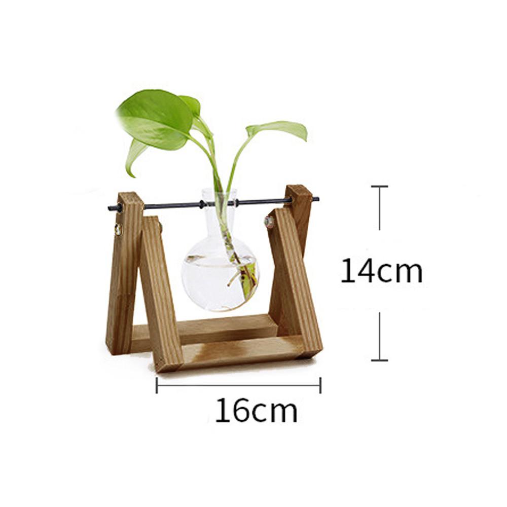 Vintage Creative Hydroponic Plant Transparent Vase Wooden Frame Coffee Shop Room Glass Tabletop Plant Bonsai Decr