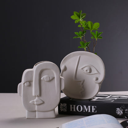 Scandinavian Ins Creative Ceramic Minimalist Vase Dried Flower Art Human Face Vase Living Room Home Soft Decoration Ornaments